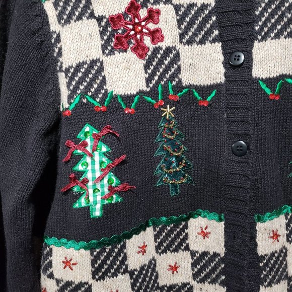 Christmas Cardigan Sweater. Christmas trees and reindeer. New - Picture 3 of 6
